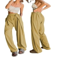 Thaisu ženske palazzo salonske hlače visoke struk pune boje labave ravne pantalone u ulici