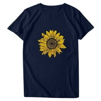 Žene Ljetne majice Trendy Sunflower Print Crew Tops Ležerne prilike Casual Basion Labavi kratkih rukava
