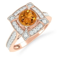Carat 10k ruža zlatna citrina i dijamantni vintage halo zaručni prsten za žene - idealan zaručni prsten