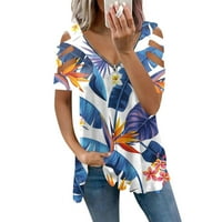 Ženski bluze Ženski modni casual sa patentnim zatvaračem s V-izrezom tiskani majica s kratkim rukavima