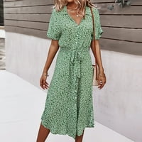 Cuoff ljetne haljine za žene tiskane modne casual ležerno ljetovalište seksi kratki rukav V-izrez Haljina zelena xl