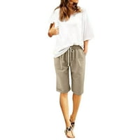 Žene Ljetne pamučne hlače plus veličina visokih struka kratke hlače za vezanje plaže Džep za vježbanje pet bodova Ležerne kratke hlače Žene