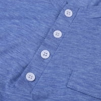Huaii ženski vrhovi V rect gumb modni čvrsti boja džep kratkih rukava majica Ljetni casual ploča s V-izrezom Tuns Labava bluza majica