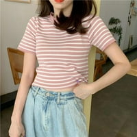 Xmarks Women O-izrez T Majica Striped Tops Harajuku Thirt Ljetne kratke rukave Ležerne prilike sa labavim majicama