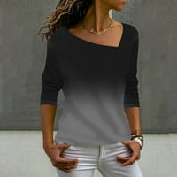 Ženska modna labava ležerna majica koso ovratnik tisak dugih rukava na prodaju crna