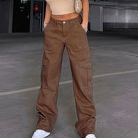 Ženske hlače za jesen hlače labave gumne u boji elastične struke teretna hlače s više džepom modne ugodne