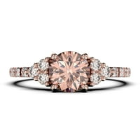 Prekrasan središnji vection 1. Karat Round Cut morgatit i dijamantni moissanite zaručnički prsten, vjenčani prsten u 10k čvrstog ruža zlata, poklon za njen, kameni svadbeni prsten, obećanje prsten, obljetni prsten, obljetni poklon