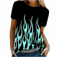 Ženske kratke kratke rukave plamen ispisani uzorak casual vrhovi bluza za bluzu majice majice, plava, l