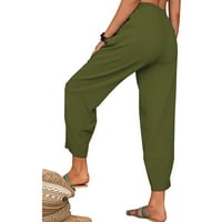 Ženske casual široke hlače za noge opušteno fit elastično struk solidne boje ravno dugačke hlače za