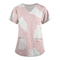 Bazyrey Womens Ljetni vrhovi polka dot ispisana bluza Ženski okrugli vrat Trendi kratkih rukava Labavi tunik T-majice Pink 3xl