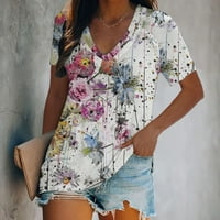 Ženski cvjetni tisak V izrez T Majica Ljeto Flowy Short rukav tiskani tunik za žene Ženske majice Kratki