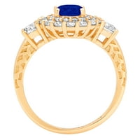 1.6ct okrugli rez simulirani plavi safir 14K žuti zlatni godišnjica Angažovanje halo prstena veličine