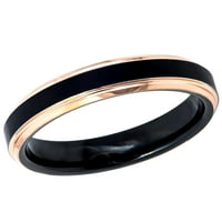 Muški ženski volfran vjenčani vjenčani prsten od brušenog crnog prstena pozlaćene ivice, sz 10.5
