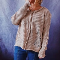 Žene Ležerne prilike, Ležeran okrugli vrat dugih rukava Jesenski džemper šljokica, Khaki, jesen, zima