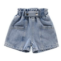 Kukoosong Girls Shorts Big Girls Ljetni tanki veliki džep elastični struk sjaj Jean Perforirani jean kratke hlače plave 6- godine