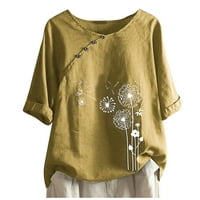 Honeeladyy modne ženske casual gumb cvjetni ispis kratkih rukava T-kratka bluza na vrhu ženskih ljetnih