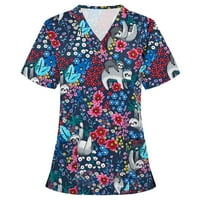 JMntiy Womens kratki rukav vrhovi V-izrez Print Casual Carer Summer Party Beach Poklon