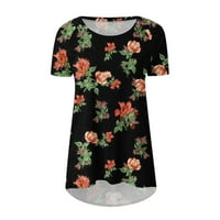 Bluza Fengqque Plus za ženske dužine lakta labavo fit bluza tiskani okrugli vrat Labavi kratki pulover