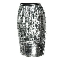 Haxmnou Ženska modna casual šljokica Labava suknja Party High Squik Line suknje srebrna m