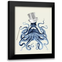 FAB Funky Crna modernog uokvirenog muzeja Art Print pod nazivom - Plava hobotnica na kremu b