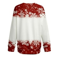 Štedne ženske božićne majice s dugim rukavima Crewneck pulover na vrhu Xmas elk grafički ispis dukserica