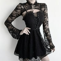 Moonker Womens Tops Košulje za žene Elegantna crna čipka dugih rukava šuplje majice Top Gothic Retro