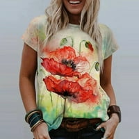 Ženski vrhovi ženske modne casual plus veličine Scenic Cvijeće Štampanje okruglih vrata T-majice