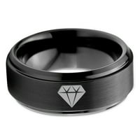Volfram Diamond Gemstone Adamantine Isometric Crystal Band prsten Muškarci Žene Udobne fit crni korak Bevel Edge brušeno Polirano