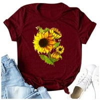 Košulje za žensko vijeće za ispis suncokreta za sunčanje s kratkim rukavima majica Tunička bluza vino