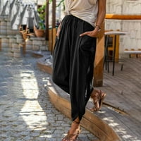 Hlače žene, ženska casual labava udobna modna elastičnost Čvrsta boja haren hlače crne s