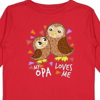 Inktastic Moj Opa voli me-slatka Owl Porodični poklon mali dečko ili majica dugih rukava s dugim rukavima