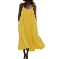 Modni ženski rufffle pune boje dugih rukava bez rukava haljina, žuta, s