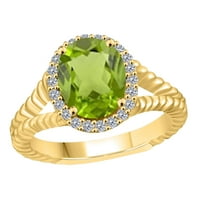 Aonejewelry 1. Karatni dijamant i ovalni oblik peridot prsten u 10K čvrstog ruža, bijelog i žutog zlata