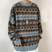 Duks pulover za muškarce casual pulover labav pleteni okrugli vrat dijamantski rešetki džemper plavi