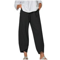 Wavsuf pantalone za žene pamučne posteljine visoke uspone crne hlače veličine m
