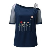 Ženske majice ispisane sa gornjim dijelom ramena Glitter majica kratkih rukava Tee vrhovi Jednostavna vanjska špeetka Dame Dailywear