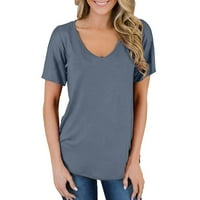 Ženska casual moda V-izrez pune boje labave majice s kratkim rukavima Grey M