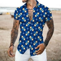 Muška modna tiskana majica Havajska majica casual majica kratkih rukava, plava, xxl