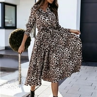 Okrug ovratnika Jednostruki modni štand Leopard Haljina tiskana ženska haljina kratkih rukava Dužina