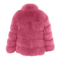 TOQOT Womens Fau krzneni kaput - labav topla kapuljač dugih rukava, ležerni zimski kaputi vrući ružičasti