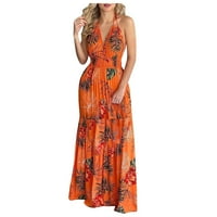 Zunfeo Ljetne haljine za žensko carinjenje - bez rukava od tiskane kamisole haljina casual haljina narandžasta