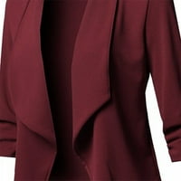 Kardigani za žene u boji čvrsti otvoreni prednji kardigan dugi rukav casual kaputić za vino 5xl